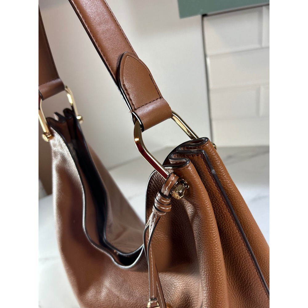Michael Kors Luggage Brown Pebbled Leather Hobo Shoulder Bag Gold Hardware - Picture 3 of 11
